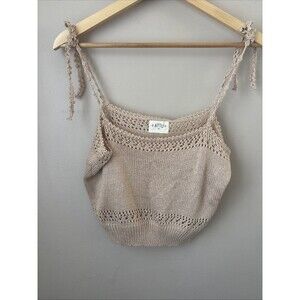 Attu Pointelle Knit Cami Top Womens M NWT Scalloped Tie Strap Tank